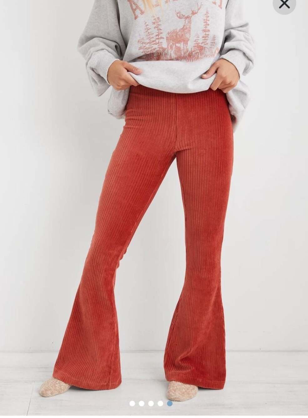 Aerie Burnt Orange Chenille Ribbed Flare Pants